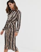 Liquorish Twist Front Shirt Dress In Stripe Leopard - Multi