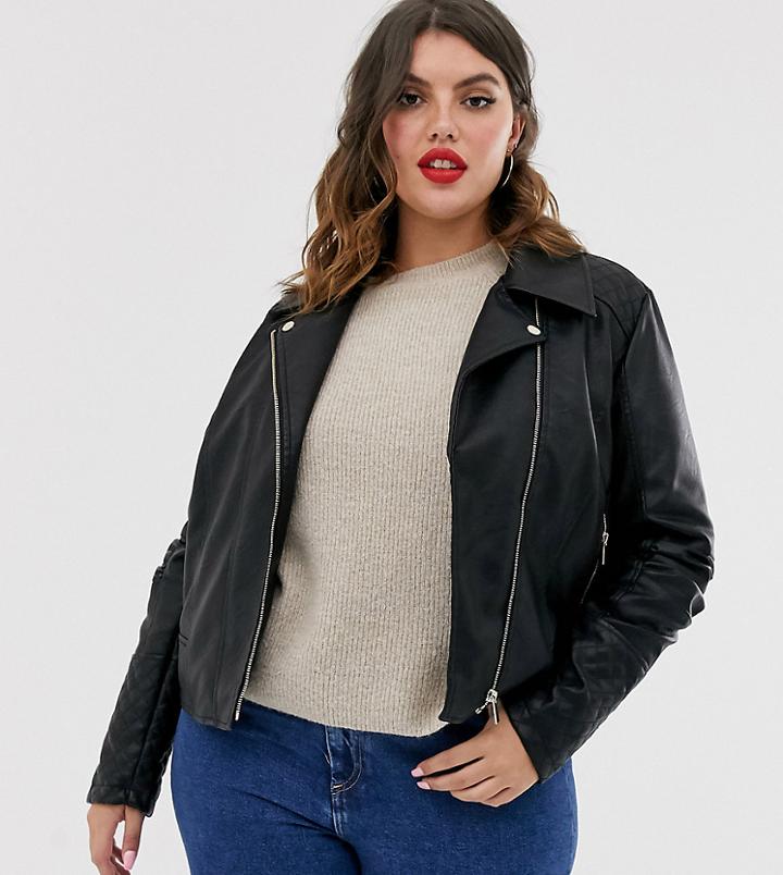 Urban Bliss Plus Classic Biker Jacket-black