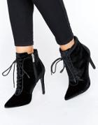 Carvela Glen Velvet Lace Up Heeled Ankle Boots - Black