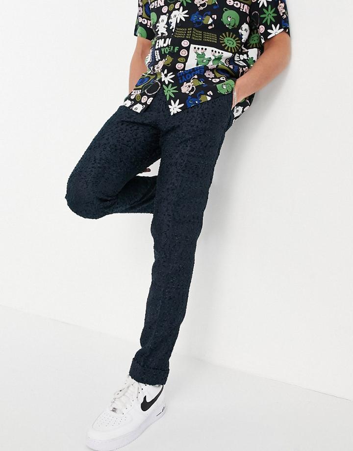 Asos Design Slim Smart Pants In Navy Texture
