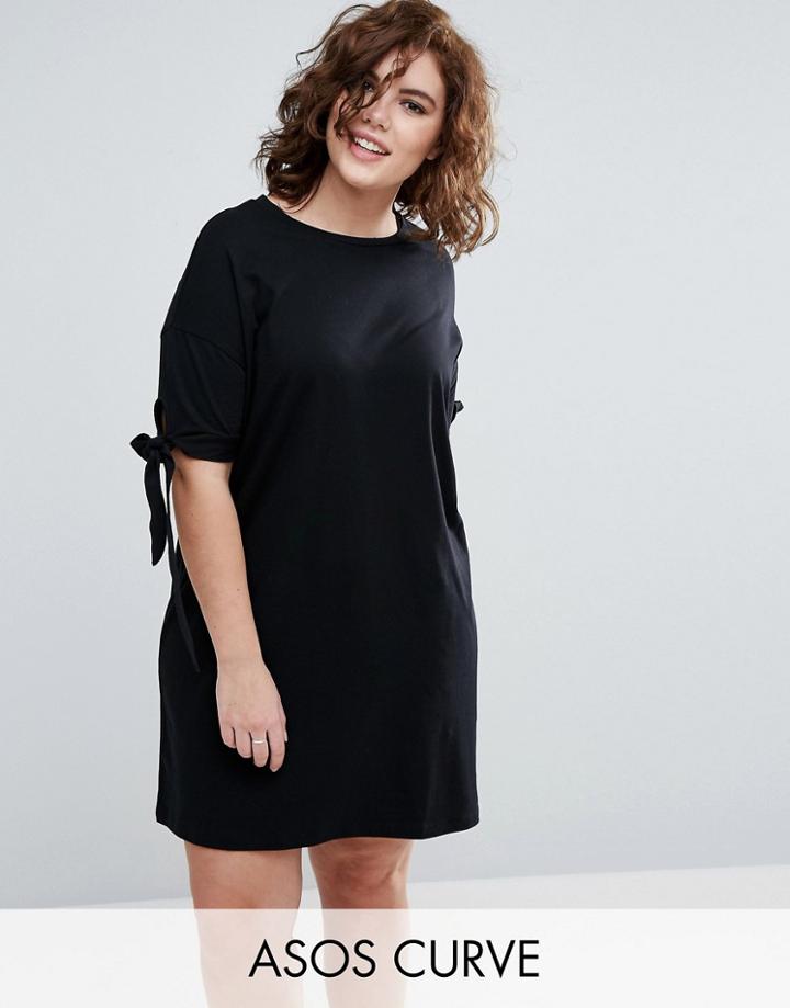 Asos Curve T-shirt Dress With Bow Sleeve - Black