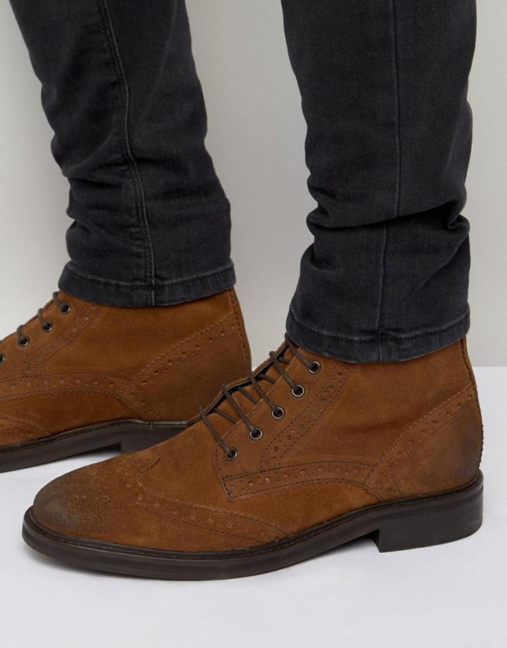 Asos Brogue Boots In Tan Suede With Heavy Sole - Tan