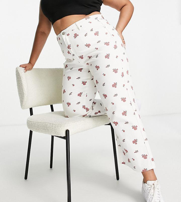 Glamorous Plus High Waisted Straight Leg Jeans In Disty Print Denim-multi