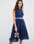 Tfnc Wedding Embellished Midi Dress With Full Skirt - Navy
