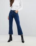 Asos Design Egerton Rigid Cropped Flare Jeans In Dark Stonewash-blue