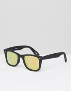 Asos Square Sunglasses In Matt Black With Rose Flash Lens - Black
