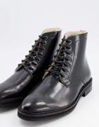 Asos Design Lace Up Boots In Black Patent Leather With Sherpa Lining