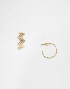 Asos Design Hoop Earrings In Triple Wave Design In Gold Tone
