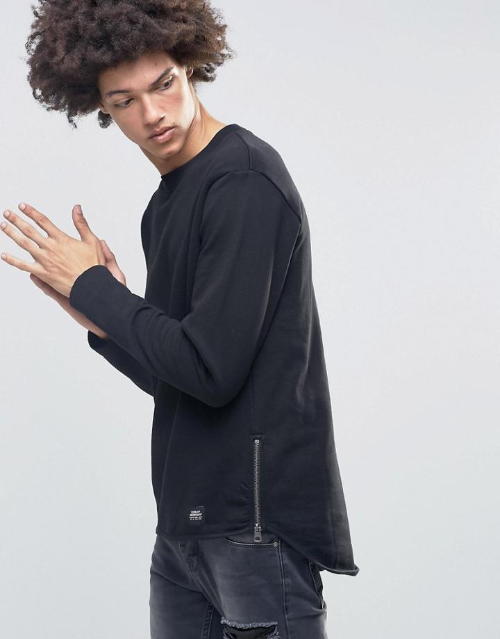 Cheap Monday Oversee Sweatshirt Side Zips Curved Tail Black - Black
