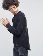 Cheap Monday Oversee Sweatshirt Side Zips Curved Tail Black - Black