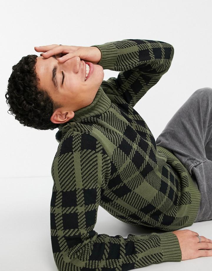 Bolongaro Trevor Adrial Plaid Roll Neck Sweater-black