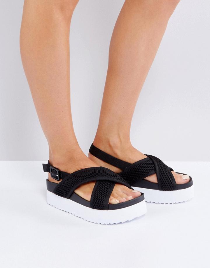 Monki Mesh Cross Over Sandals - Black