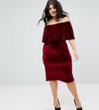 Club L Plus Bardot Velour Midi Dress - Red