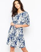 Ichi Marble Print Skater Dress - White