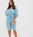 Asos Design Curve Scatter Sequin Knot Front Kimono Midi Dress - Blue