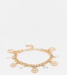 Asos Design Curve Chain Bracelet With Coin Charms And Pearl In Gold Tone
