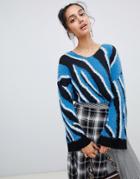 Lost Ink Tunic Sweater In Zebra Intarsia - Multi