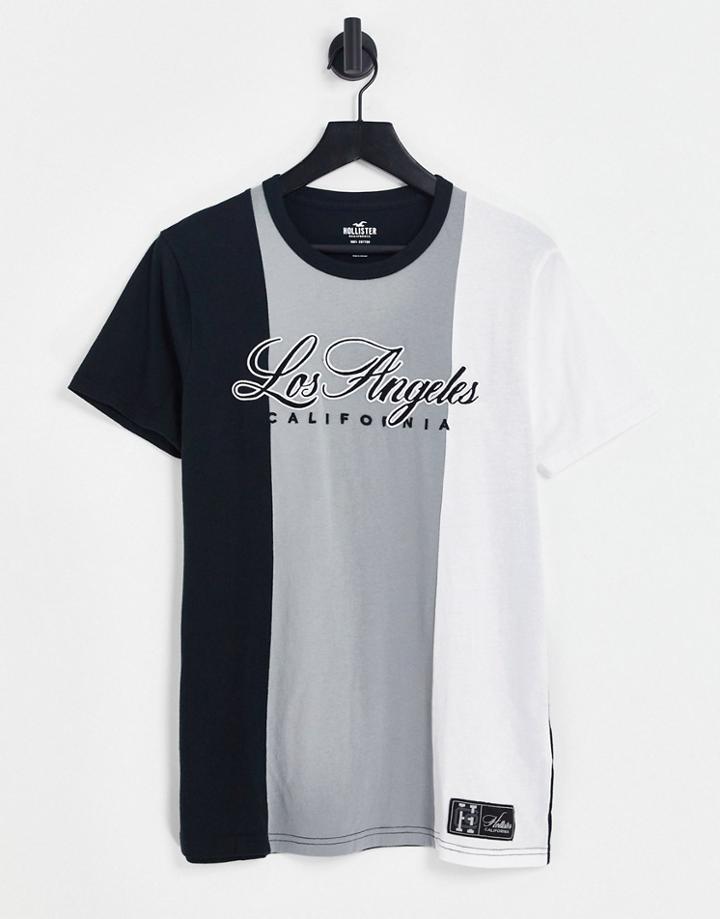 Hollister Varsity Logo Acid Wash T-shirt In Black