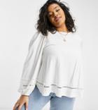 Asos Design Curve Trapeze Top With Lace Trim And Long Sleeve In White
