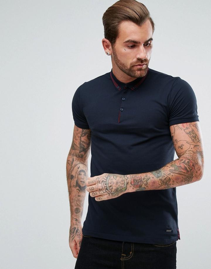 Boss Orange By Hugo Boss Pejo 1 Regular Fit Tipped Polo Shirt In Navy - Navy