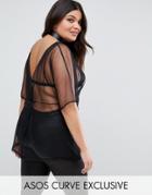 Asos Curve Mesh Top With Knot Back - Black