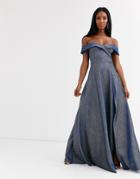 Goddiva Sweetheart Neck Maxi Dress With Leg Split In Winter Blue