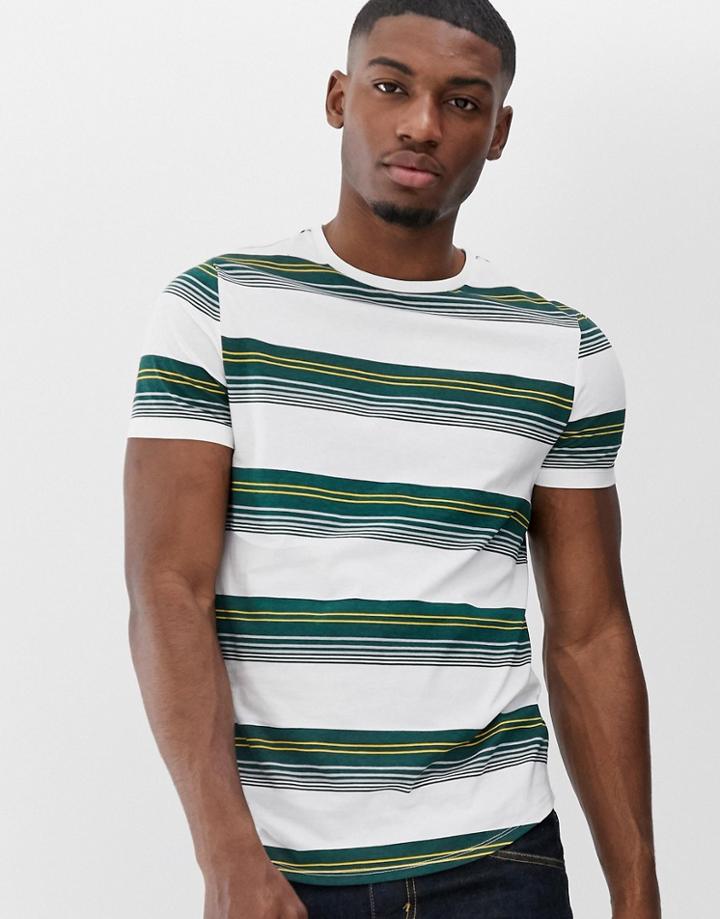 Asos Design Organic Cotton Striped T-shirt With Curved Hem - White