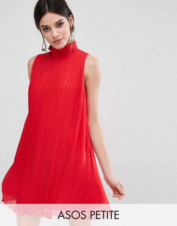 Asos Petite Sleeveless High Neck Pleated Swing Dress - Red