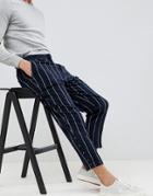 Asos Design Tapered Smart Pants In Navy Stripe - Navy