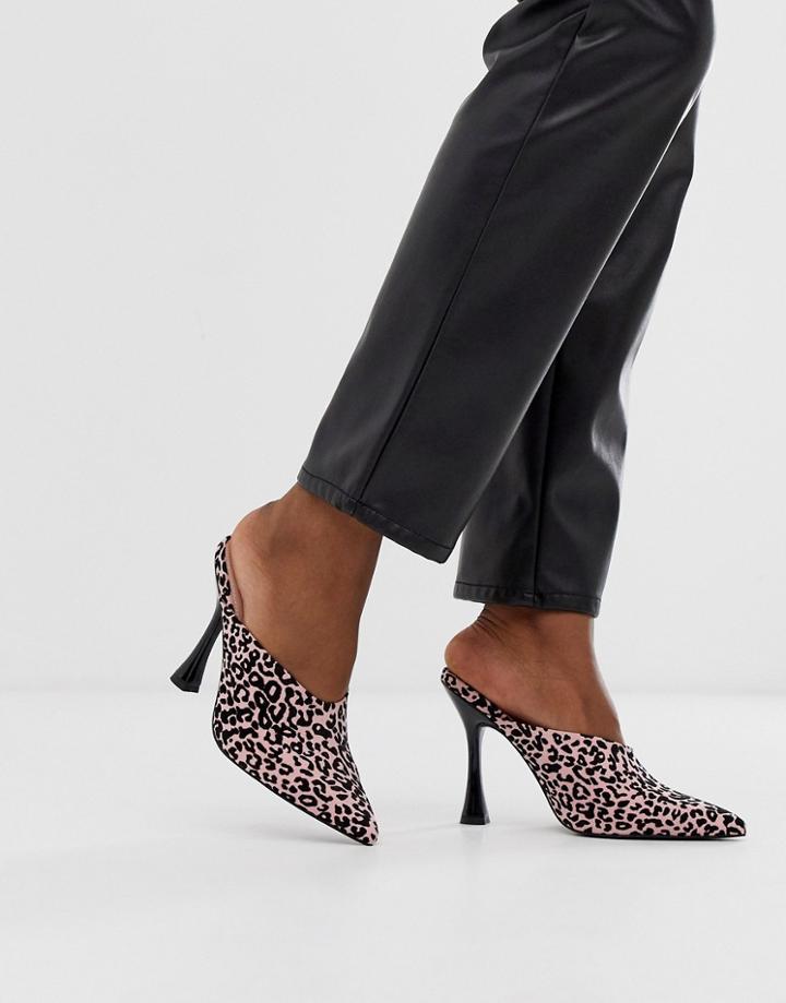 Asos Design Phillis Flared High Heel Mules In Leopard Print-pink