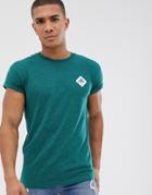 Bershka Slim Fit T-shirt With Palm Tree Chest Print In Green Marl