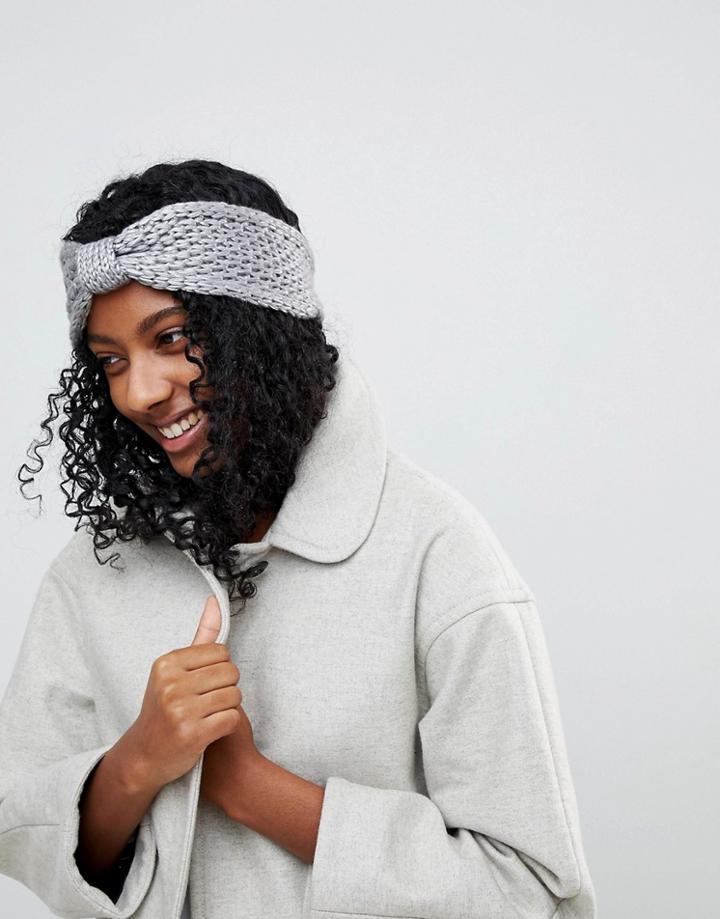 Vincent Pradier Knot Front Knit Headband In Silver Gray - Gray