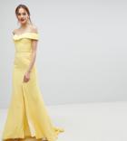 Jarlo Tall Bardot Maxi Dress With Thigh Split And Train Detail - Yellow