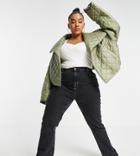 Asos Design Curve Quilted Cropped Jacket In Khaki-green