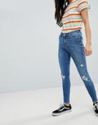 New Look Ripped Skinny Frayed Lift And Shape Jean - Blue