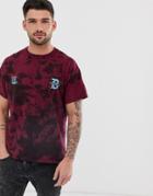River Island T-shirt In Burgundy Tie-dye With Logo Print - Red