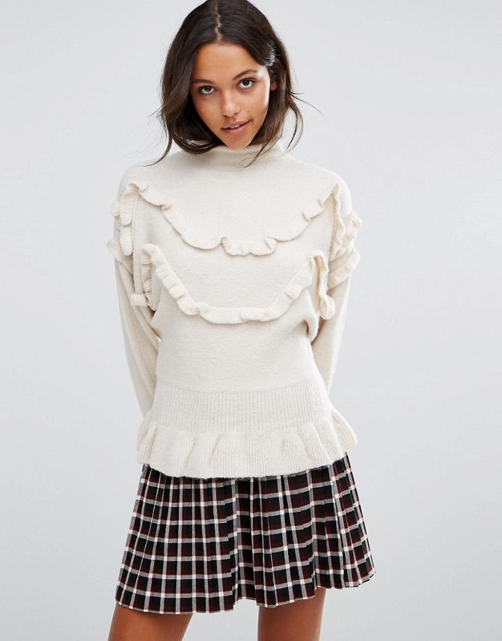 Vero Moda Ruffle High Neck Sweater - Cream