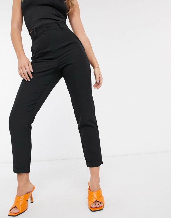 Lavish Alice Buckle Belted Tapered Pants In Black
