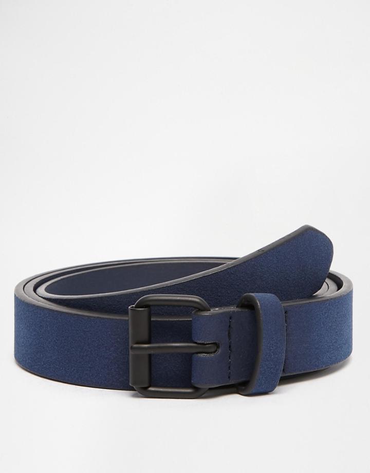 Asos Skinny Belt In Navy With Black Coated Buckle - Navy