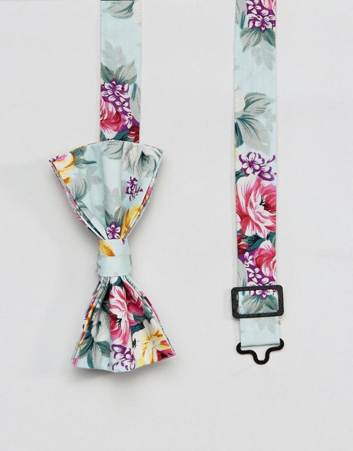 Asos Bow Tie In Light Green Flower Design - Green