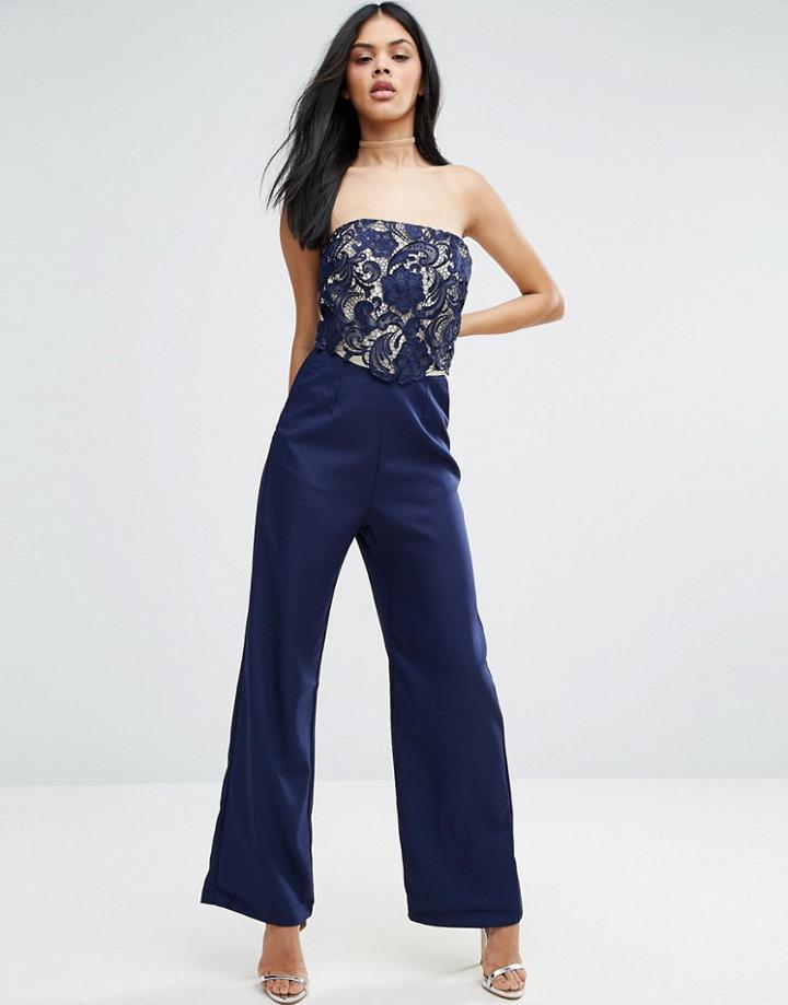 Little Mistress Lace Bandeau Tailored Jumpsuit - Navy