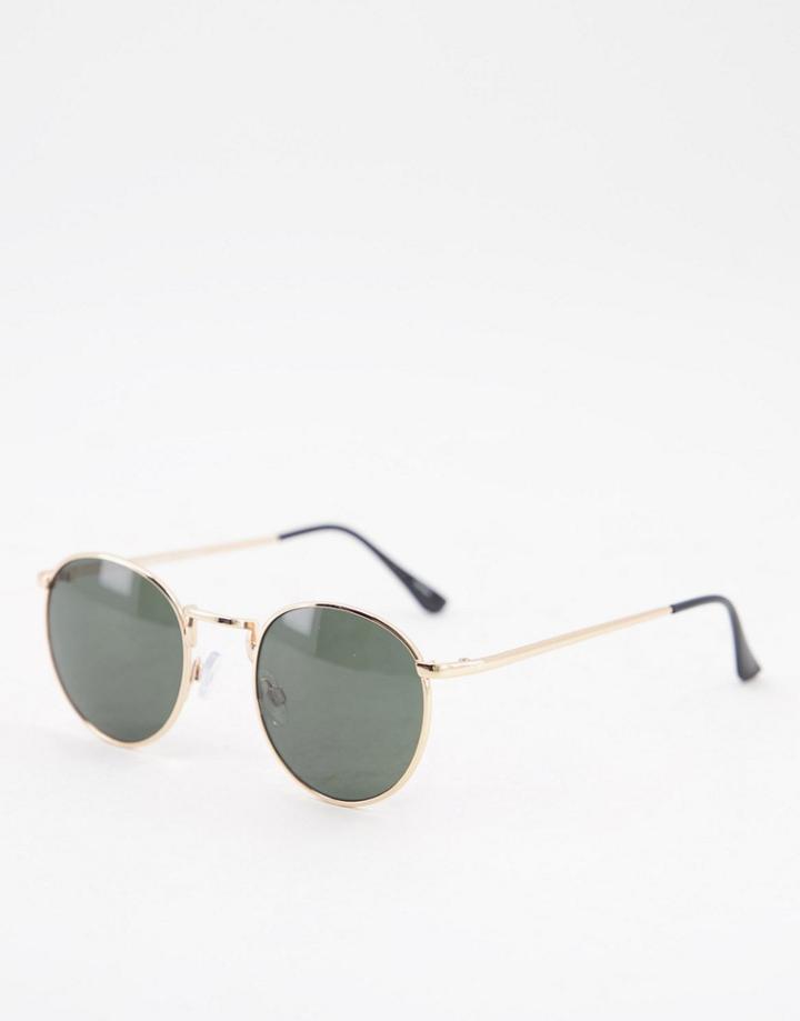 Selected Homme Round Sunglasses In Gold