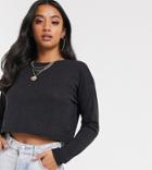 Asos Design Petite Boxy Linen Mix T-shirt In Black