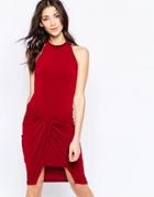 Wal G Dress With Rouched Skirt - Berry Red