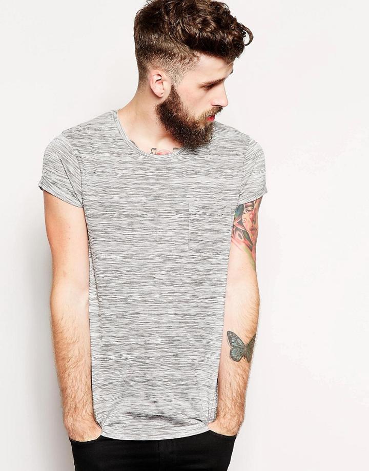 Asos T-shirt With Twisted Yarn Space Dye Jersey And Rolled Sleeve - Gray
