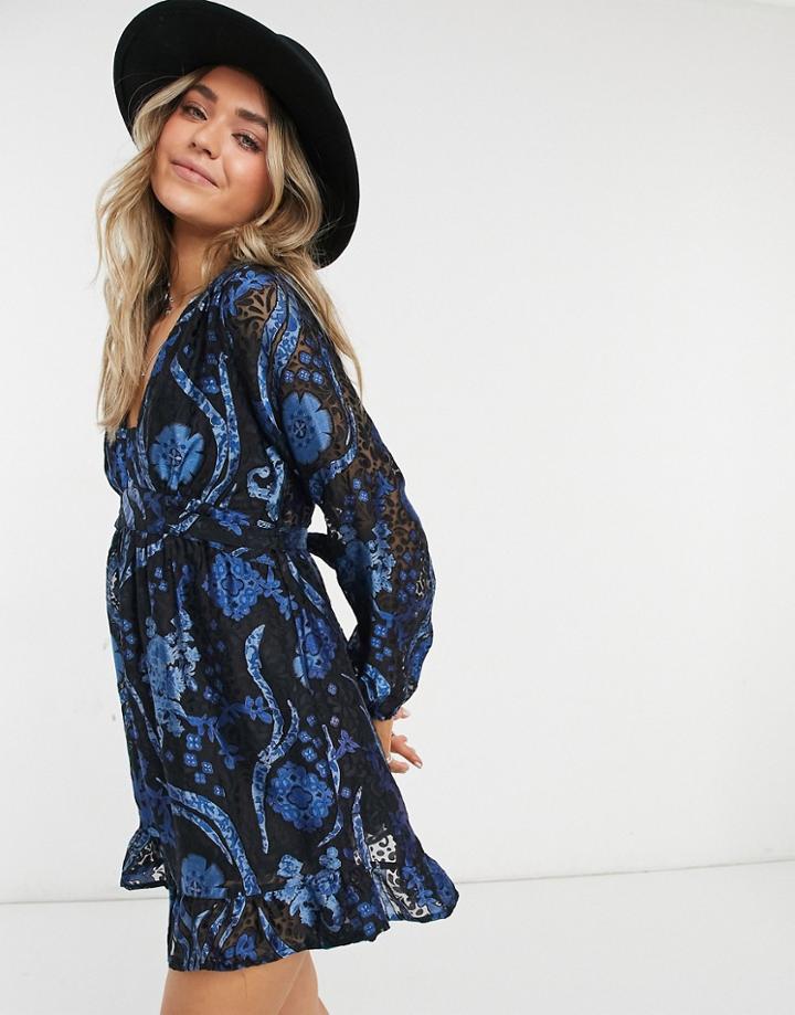 Raga Ocean Song Ruffle Mini Dress In Black
