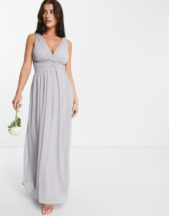 Little Mistress Bridesmaids V Neck Maxi Dress In Gray-grey