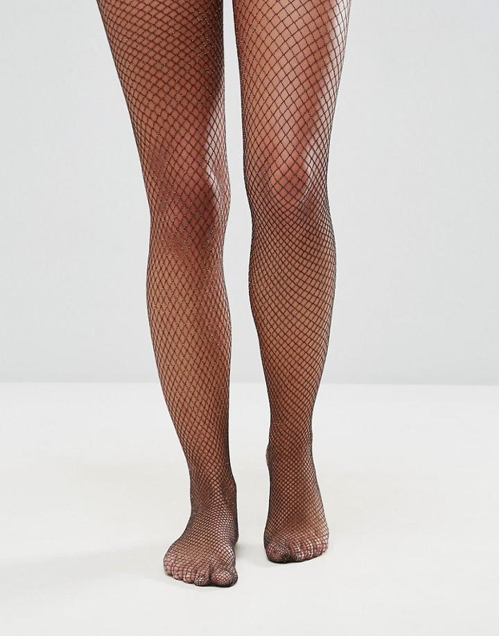 Monki Glitter Fishnet Tights - Black