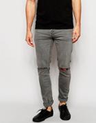 Only & Sons Washed Gray Jeans With Rips In Super Skinny Fit - Gray