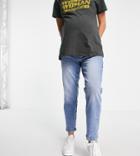 River Island Maternity Blair Overbump Ripped Stretch Denim High Rise Straight Cut Jeans In Mid Auth Blue-blues